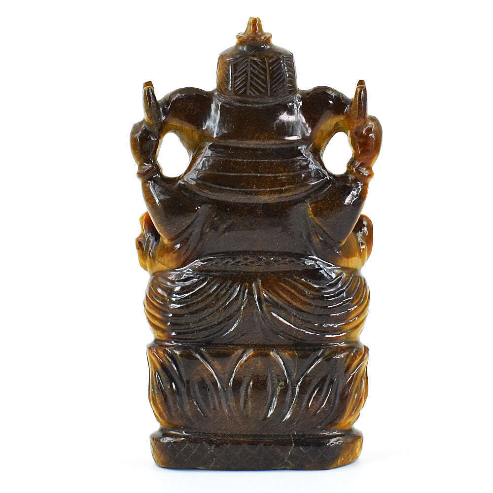 gemsmore:Amazing Tiger Eye Hand Carved Genuine Crystal Gemstone Carving Lord Ganesha