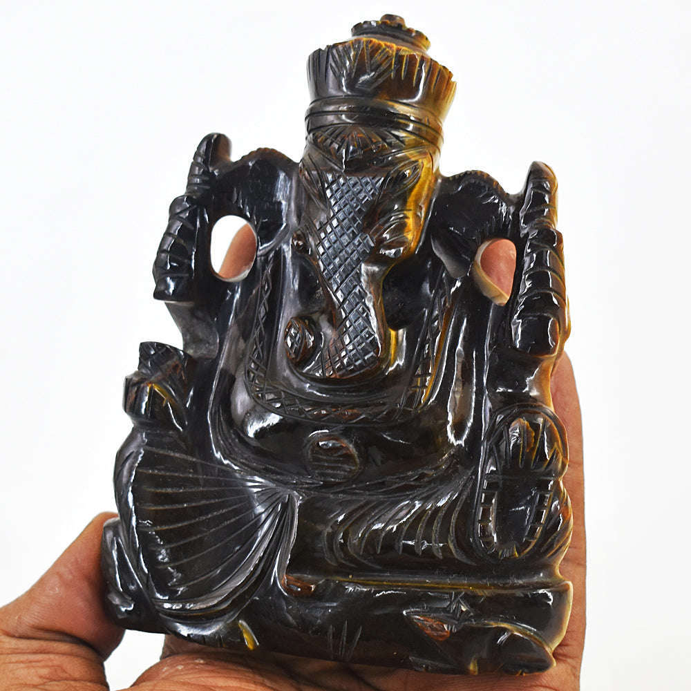 gemsmore:Amazing Tiger Eye Hand Carved Genuine Crystal Gemstone Carving Lord Ganesha