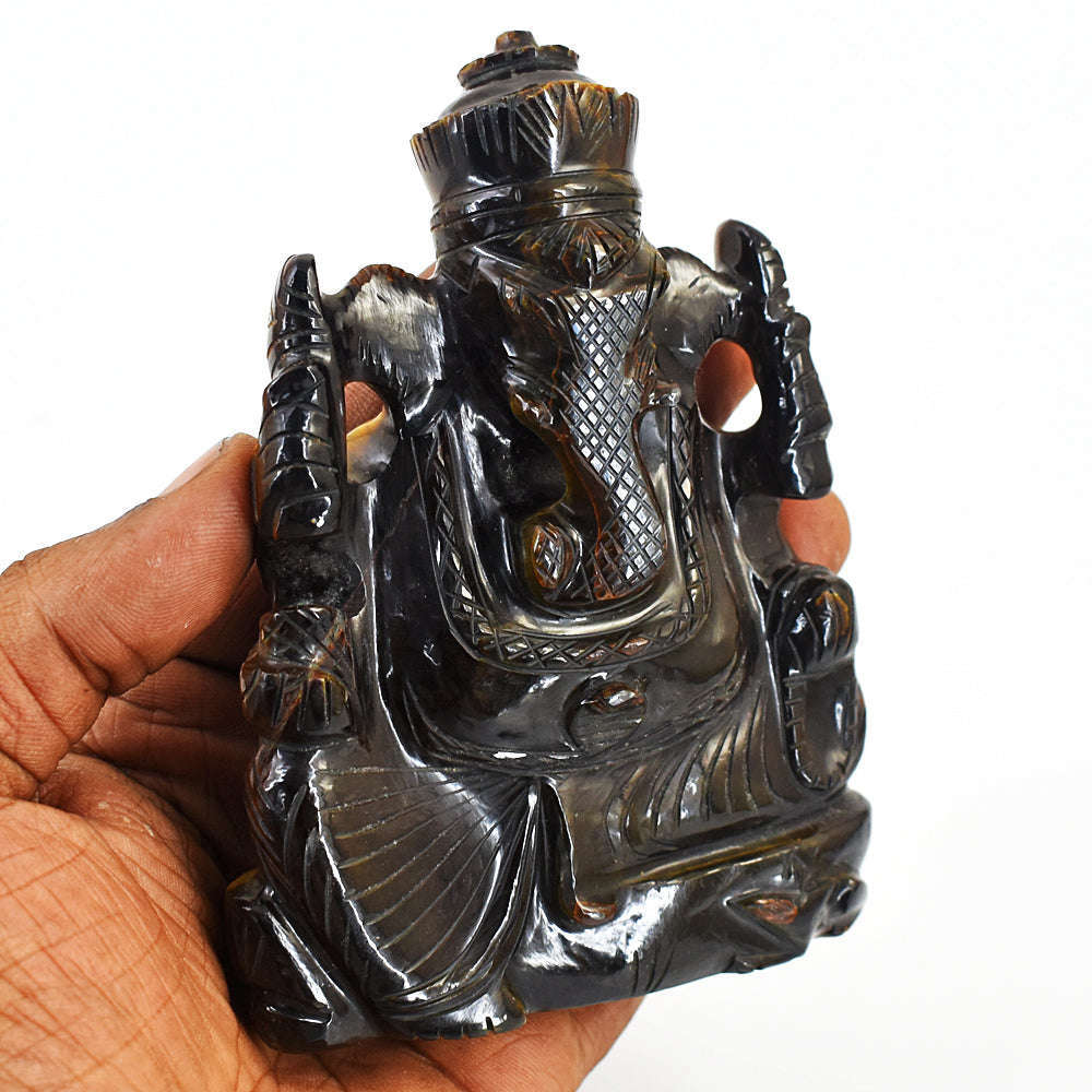 gemsmore:Amazing Tiger Eye Hand Carved Genuine Crystal Gemstone Carving Lord Ganesha