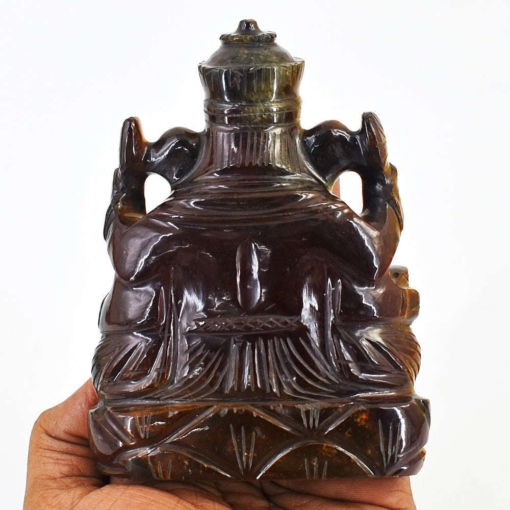 gemsmore:Amazing Tiger Eye Hand Carved Genuine Crystal Gemstone Carving Lord Ganesha