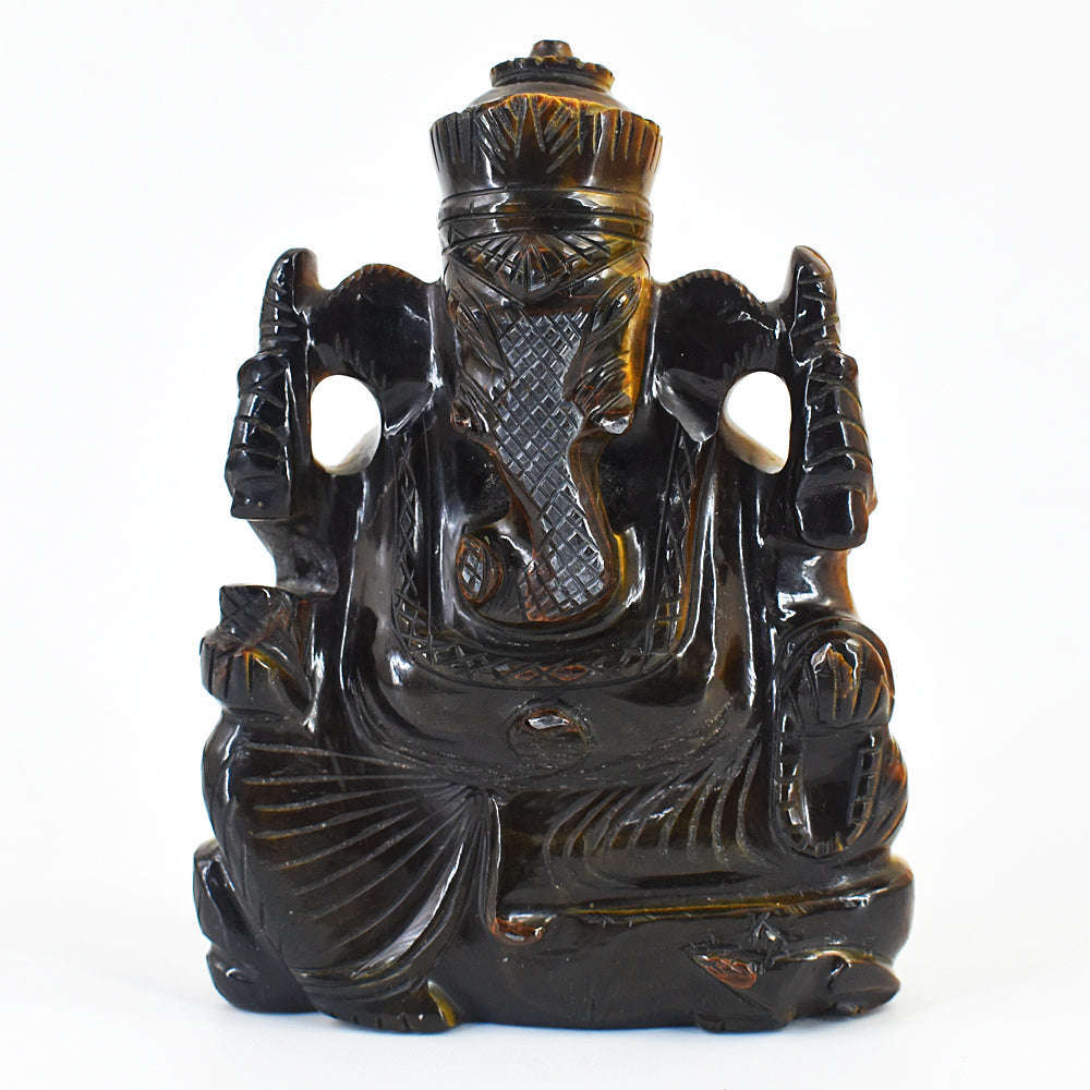 gemsmore:Amazing Tiger Eye Hand Carved Genuine Crystal Gemstone Carving Lord Ganesha