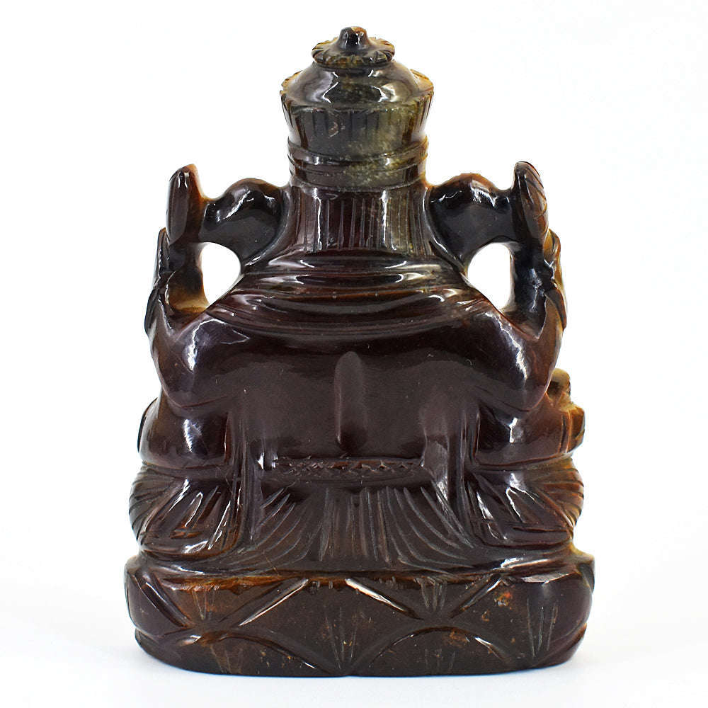 gemsmore:Amazing Tiger Eye Hand Carved Genuine Crystal Gemstone Carving Lord Ganesha