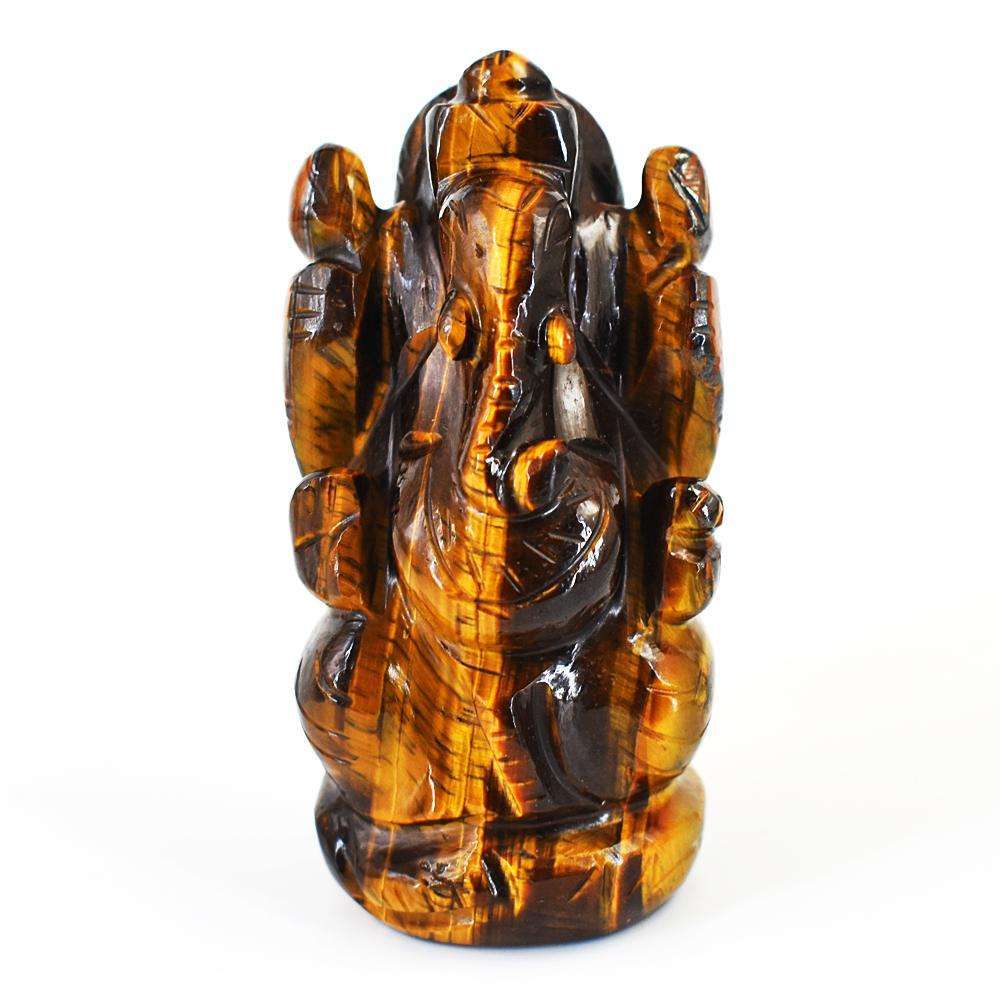 gemsmore:Amazing Tiger Eye Hand Carved Genuine Crystal Gemstone Carving Lord Ganesha