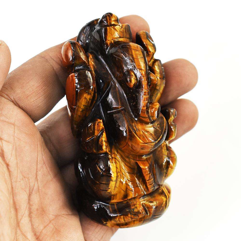 gemsmore:Amazing Tiger Eye Hand Carved Genuine Crystal Gemstone Carving Lord Ganesha