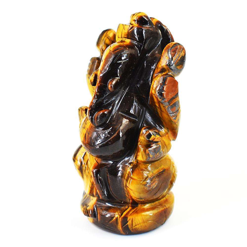 gemsmore:Amazing Tiger Eye Hand Carved Genuine Crystal Gemstone Carving Lord Ganesha
