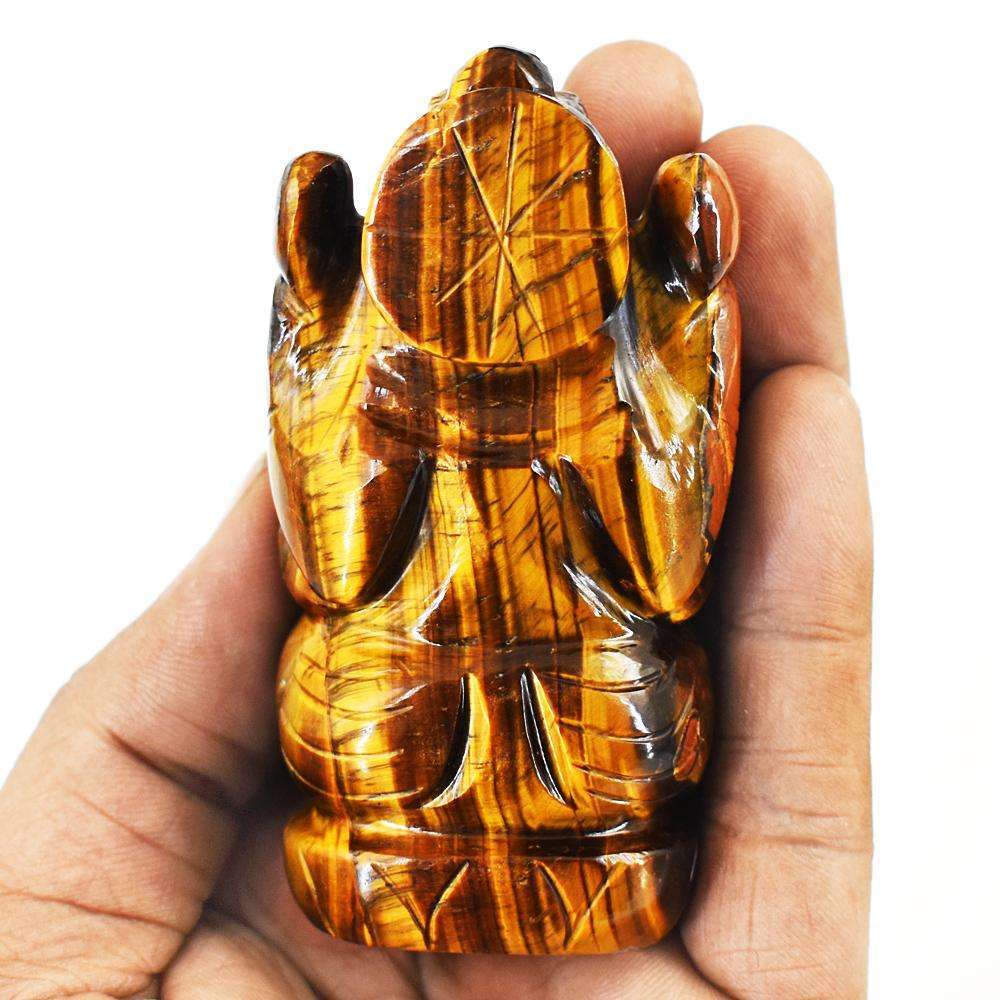 gemsmore:Amazing Tiger Eye Hand Carved Genuine Crystal Gemstone Carving Lord Ganesha