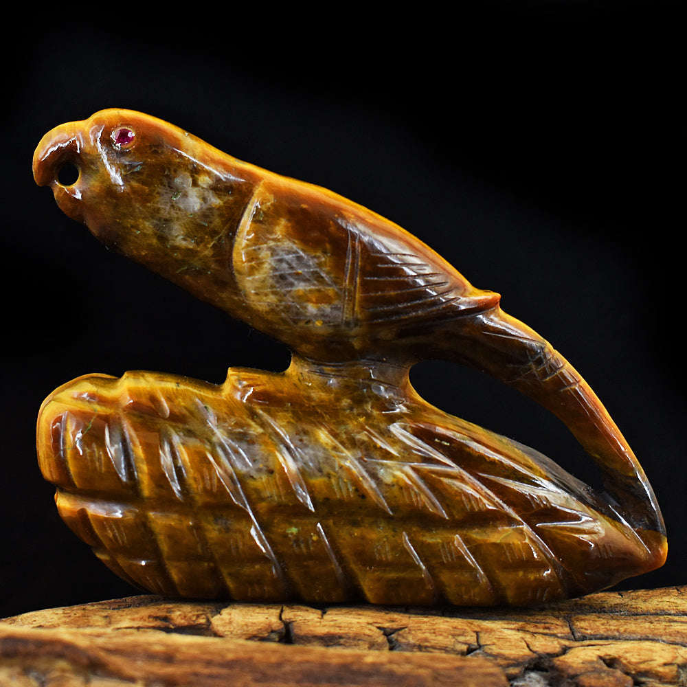 gemsmore:Amazing Tiger Eye Hand Carved Genuine Crystal Gemstone Carving Parrot