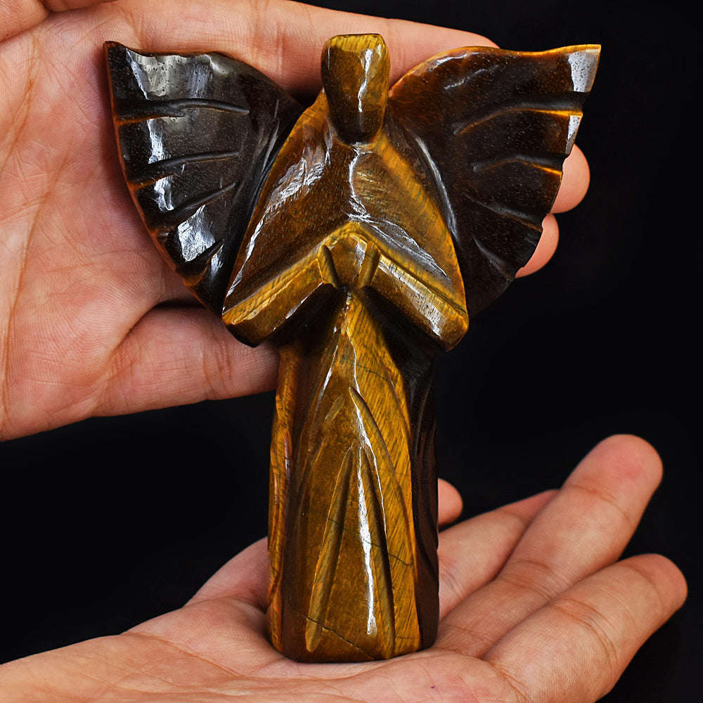 gemsmore:Amazing Tiger Eye Hand Carved Healing Praying Angel