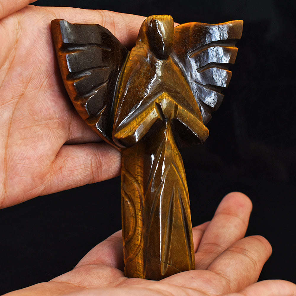 gemsmore:Amazing Tiger Eye Hand Carved Healing Praying Angel
