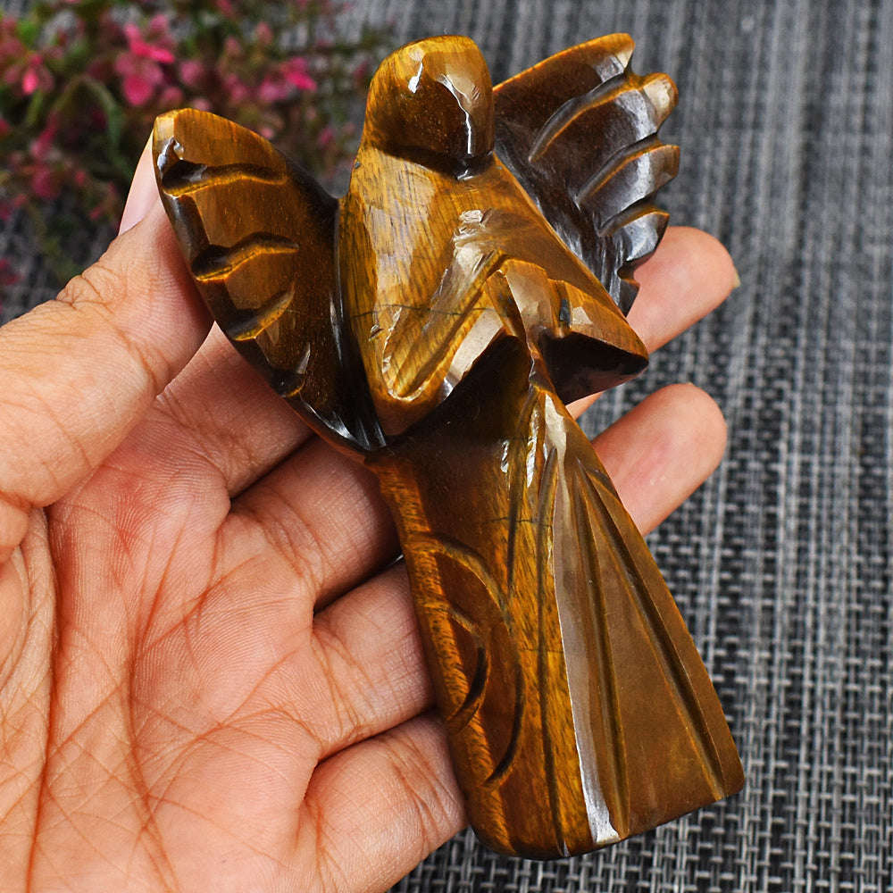 gemsmore:Amazing Tiger Eye Hand Carved Healing Praying Angel