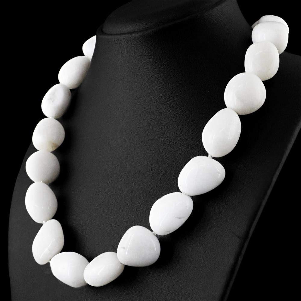 gemsmore:Amazing White Agate Necklace Natural Untreated Beads