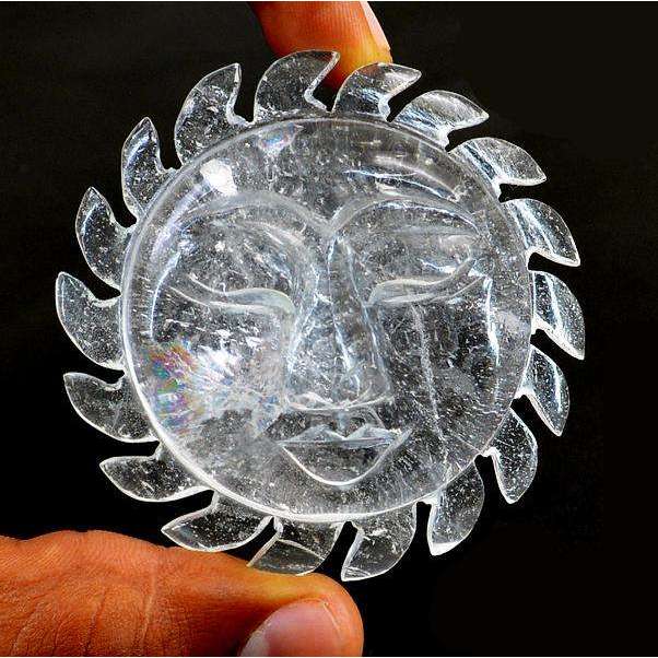 gemsmore:Amazing White Quartz Carved Gemstone Sun Face