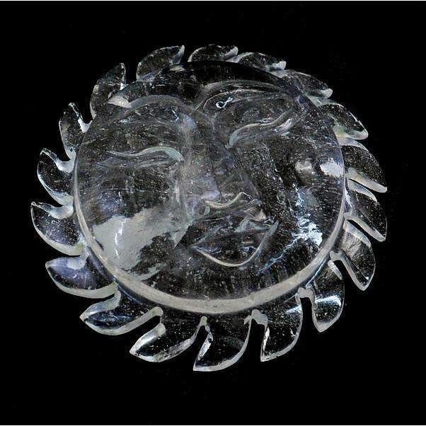 gemsmore:Amazing White Quartz Carved Gemstone Sun Face
