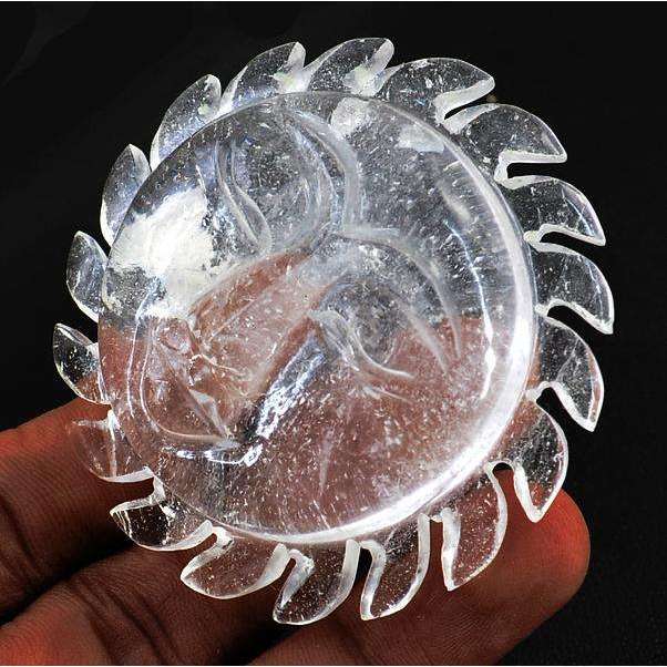 gemsmore:Amazing White Quartz Carved Gemstone Sun Face