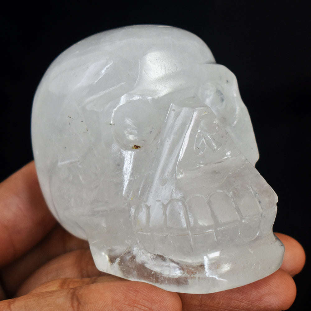 gemsmore:Amazing White Quartz  Hand Carved  Genuine Skull Gemstone Carving