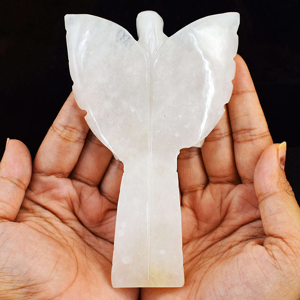 gemsmore:Amazing White Quartz Hand Carved Healing Praying Angel