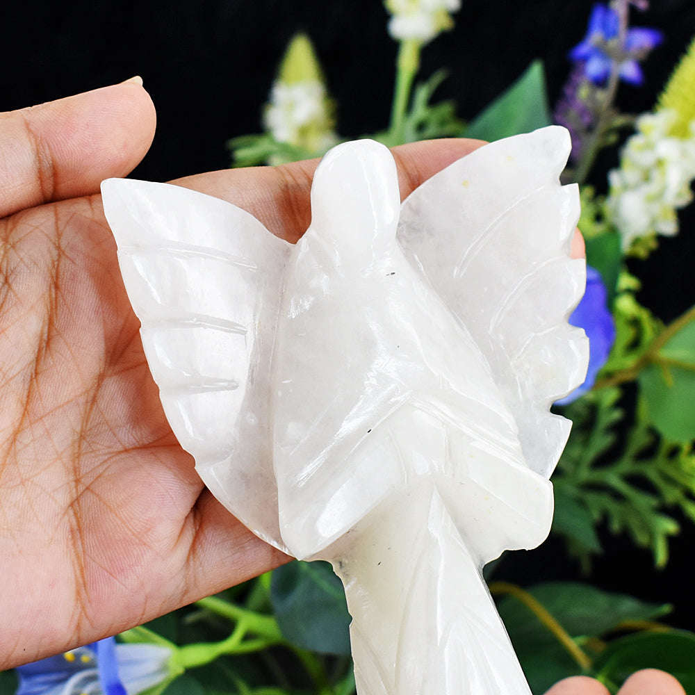 gemsmore:Amazing White Quartz Hand Carved Healing Praying Angel