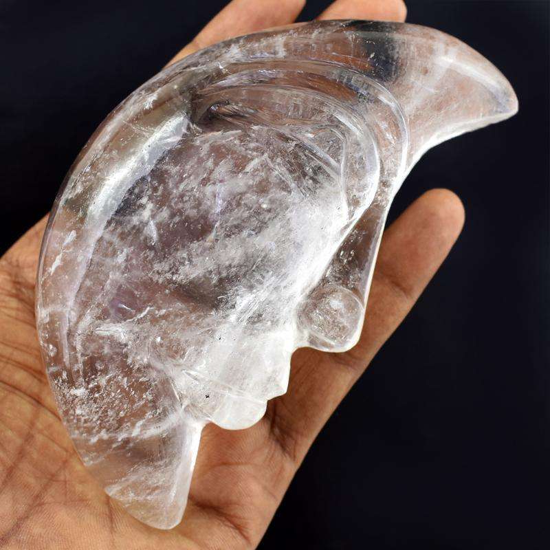 gemsmore:Amazing White Quartz Hand Carved Moon Face