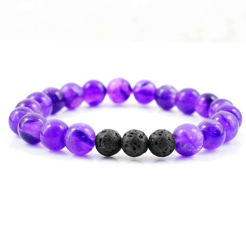 gemsmore:Amethyst & Lava Beads Gemstone Bracelets Pair - Free Size