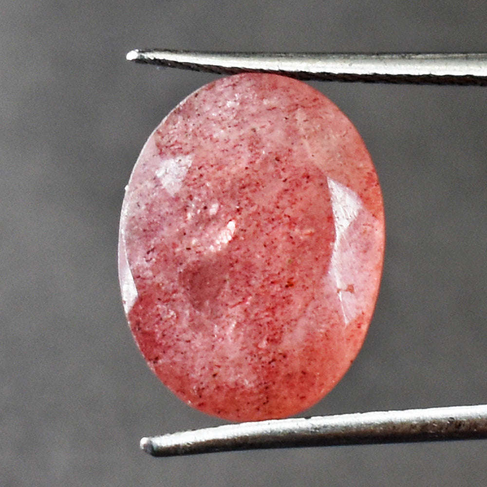 gemsmore:Artisian 10 Carats  Genuine Strawberry Quartz Faceted Gemstone