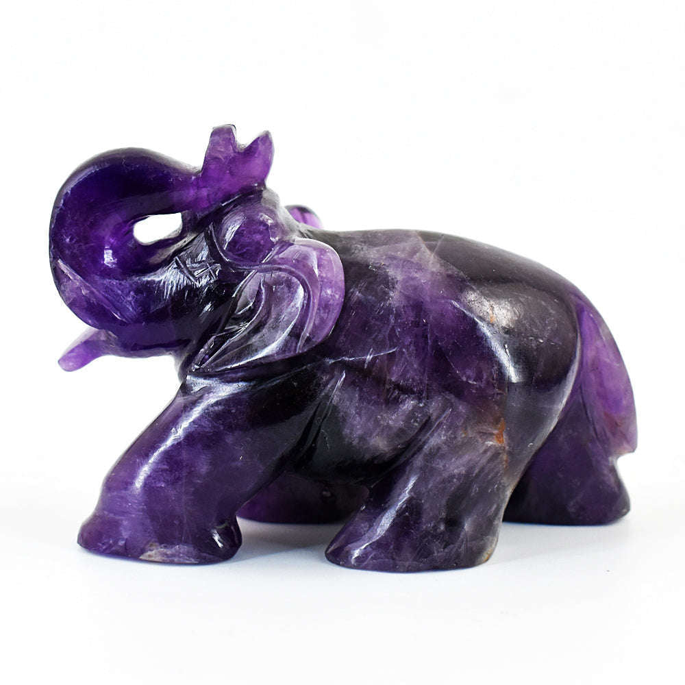 gemsmore:Artisian Amethyst Hand Carved Genuine Crystal Gemstone Carving Elephant