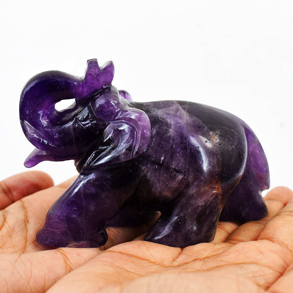 gemsmore:Artisian Amethyst Hand Carved Genuine Crystal Gemstone Carving Elephant