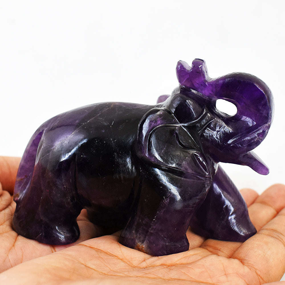 gemsmore:Artisian Amethyst Hand Carved Genuine Crystal Gemstone Carving Elephant
