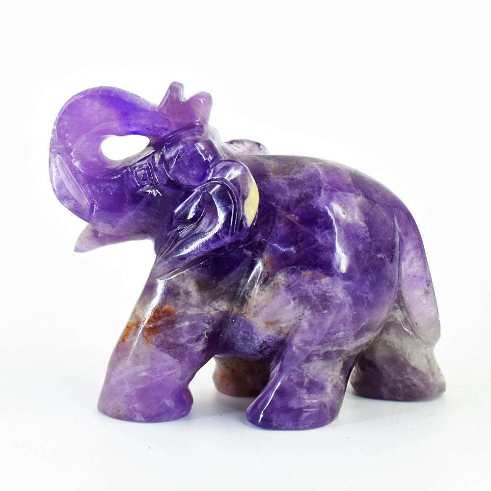 gemsmore:Artisian Amethyst Hand Carved Genuine Crystal Gemstone Carving Elephant