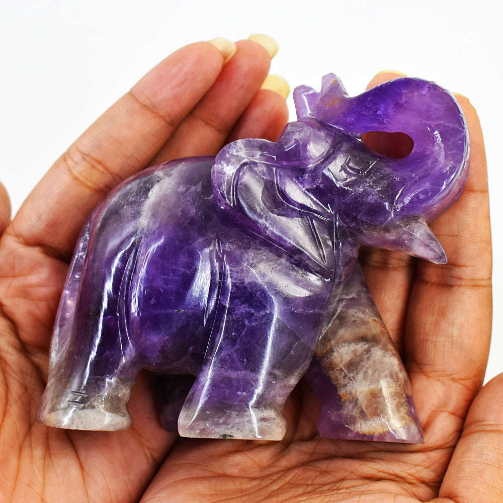 gemsmore:Artisian Amethyst Hand Carved Genuine Crystal Gemstone Carving Elephant
