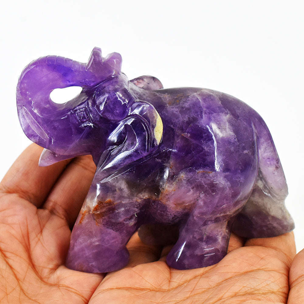 gemsmore:Artisian Amethyst Hand Carved Genuine Crystal Gemstone Carving Elephant