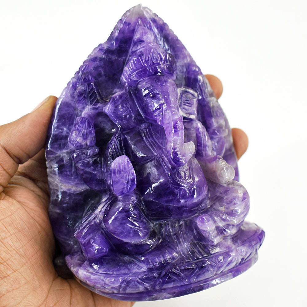 gemsmore:Artisian Amethyst Hand Carved Genuine Crystal Gemstone Carving Lord Ganesha