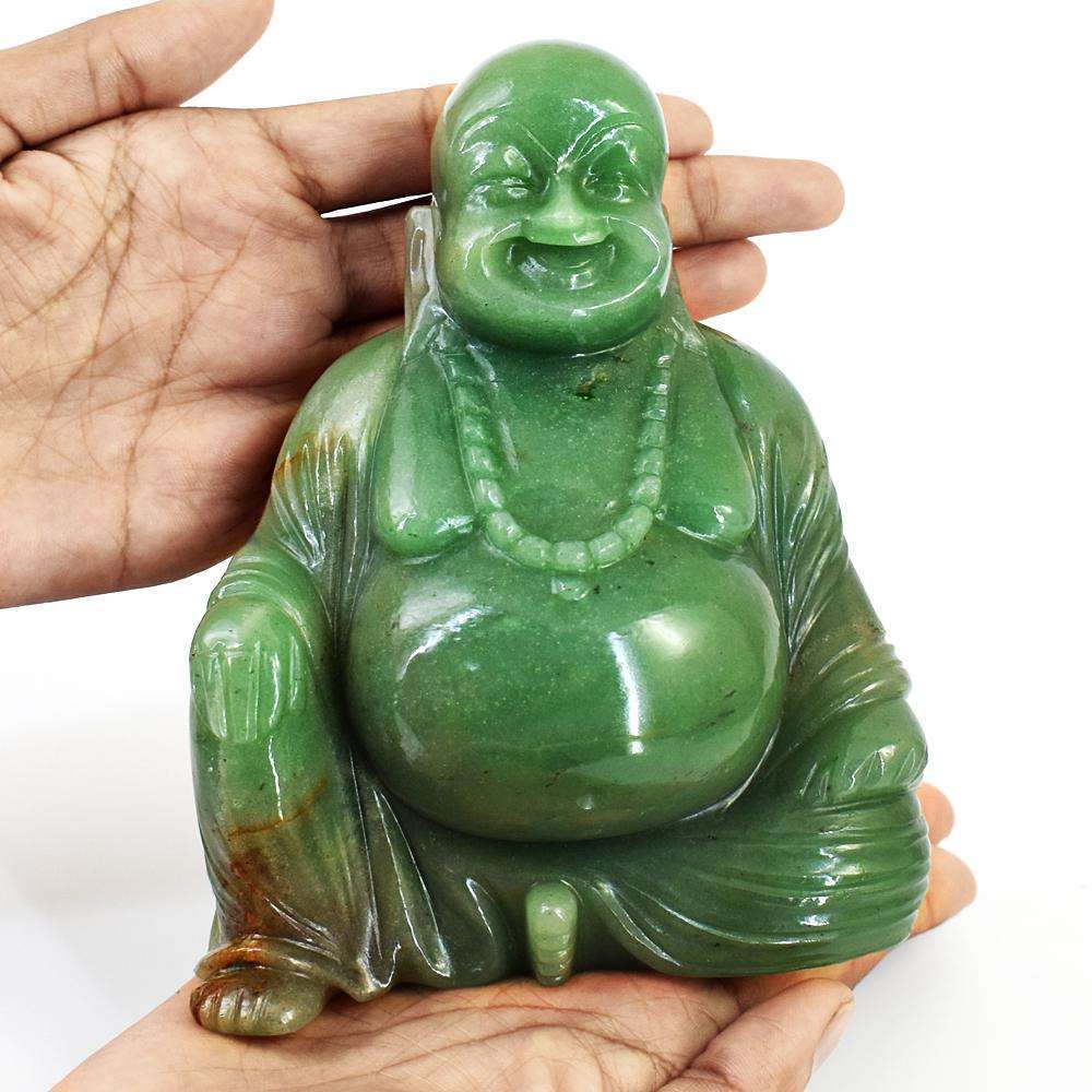 gemsmore:Artisian Aventurine Hand Carved Genuine Crystal Gemstone Carving Massive Laughing Buddha