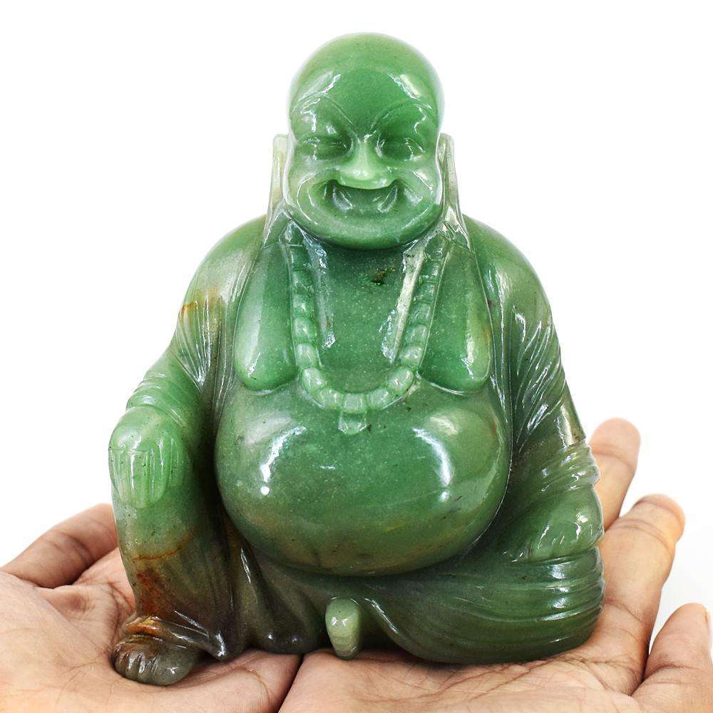 gemsmore:Artisian Aventurine Hand Carved Genuine Crystal Gemstone Carving Massive Laughing Buddha