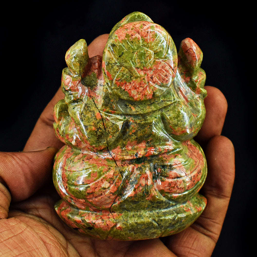 gemsmore:Artisian Blood Green Unakite Hand Carved Genuine Crystal Gemstone Carving Lord Ganesha