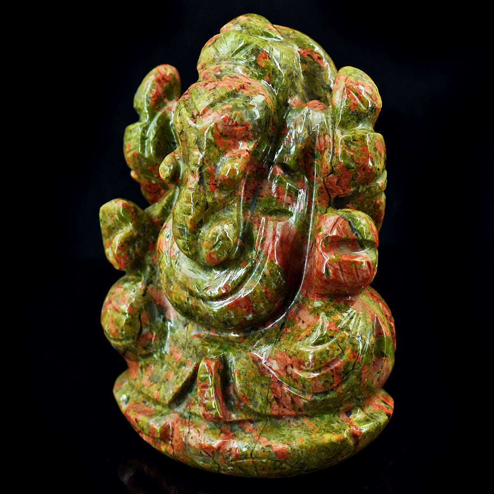 gemsmore:Artisian Blood Green Unakite Hand Carved Genuine Crystal Gemstone Carving Lord Ganesha