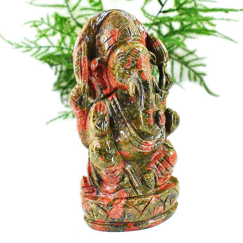 gemsmore:Artisian Blood Green Unakite Hand Carved Genuine Crystal Gemstone Carving Lord Ganesha