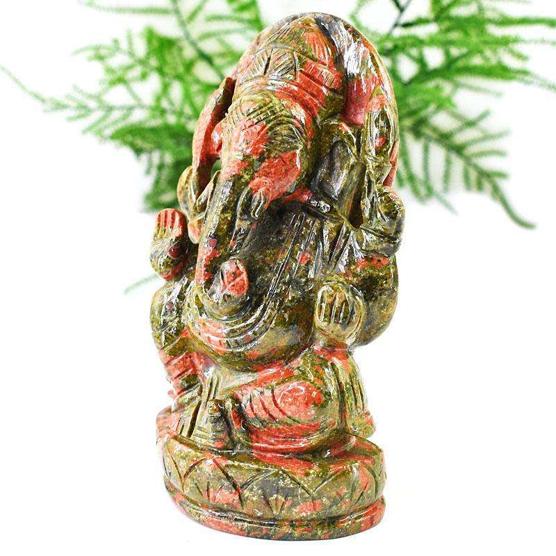 gemsmore:Artisian Blood Green Unakite Hand Carved Genuine Crystal Gemstone Carving Lord Ganesha