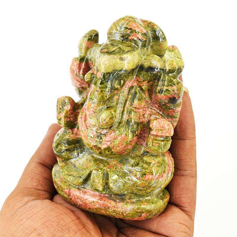 gemsmore:Artisian Blood Green Unakite Hand Carved Genuine Crystal Gemstone Carving Lord Ganesha