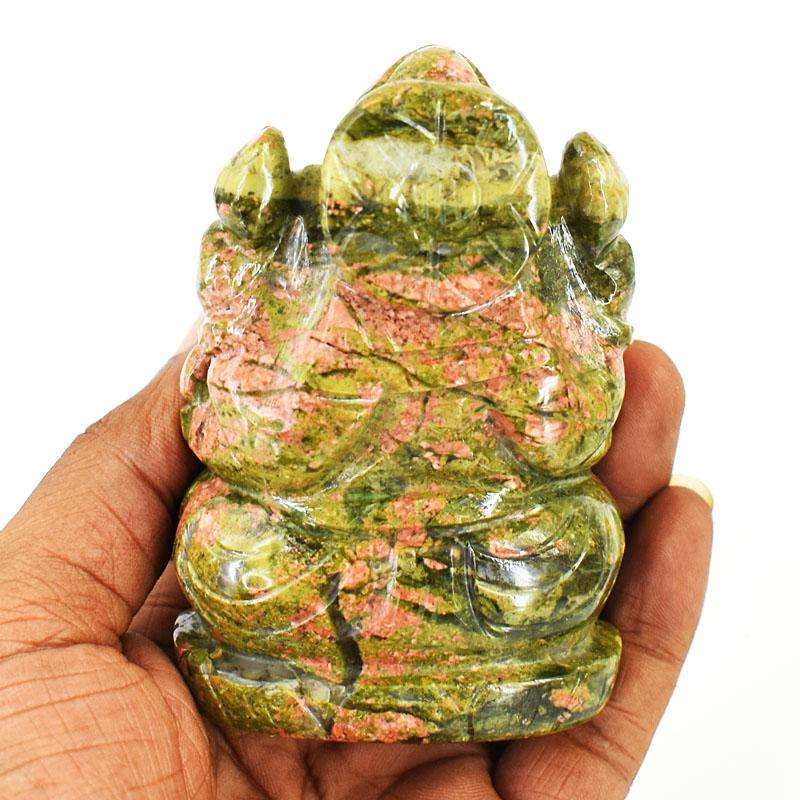 gemsmore:Artisian Blood Green Unakite Hand Carved Genuine Crystal Gemstone Carving Lord Ganesha