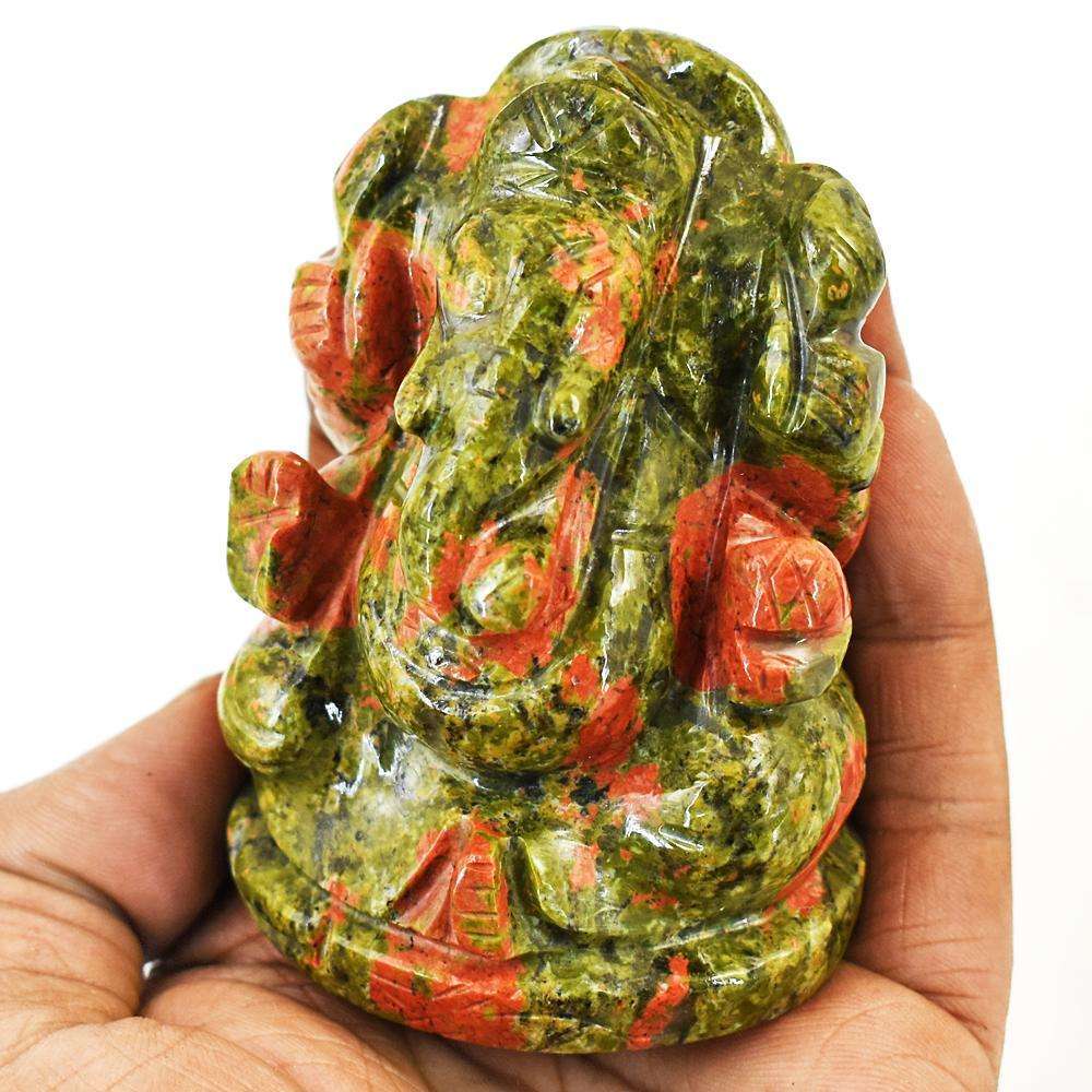 gemsmore:Artisian Blood Green Unakite Hand Carved Genuine Crystal Gemstone Carving Lord Ganesha