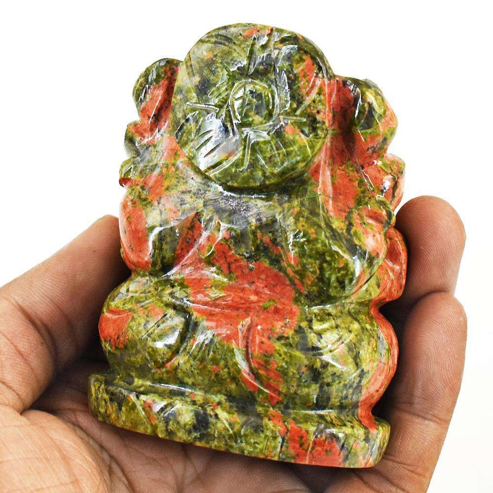 gemsmore:Artisian Blood Green Unakite Hand Carved Genuine Crystal Gemstone Carving Lord Ganesha