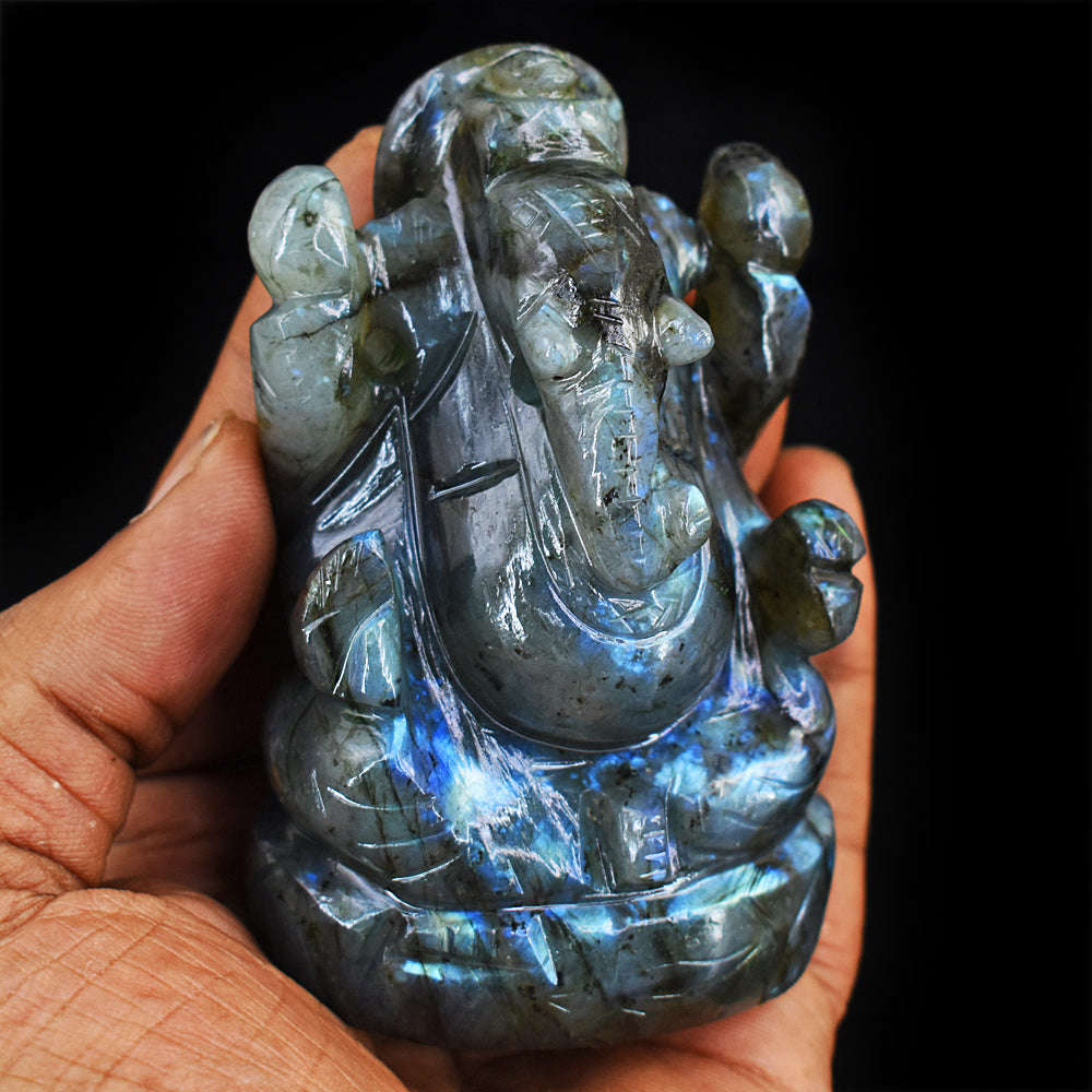 gemsmore:Artisian Blue Flash Labradorite Hand Carved Genuine Crystal Gemstone Carving Lord Ganesha