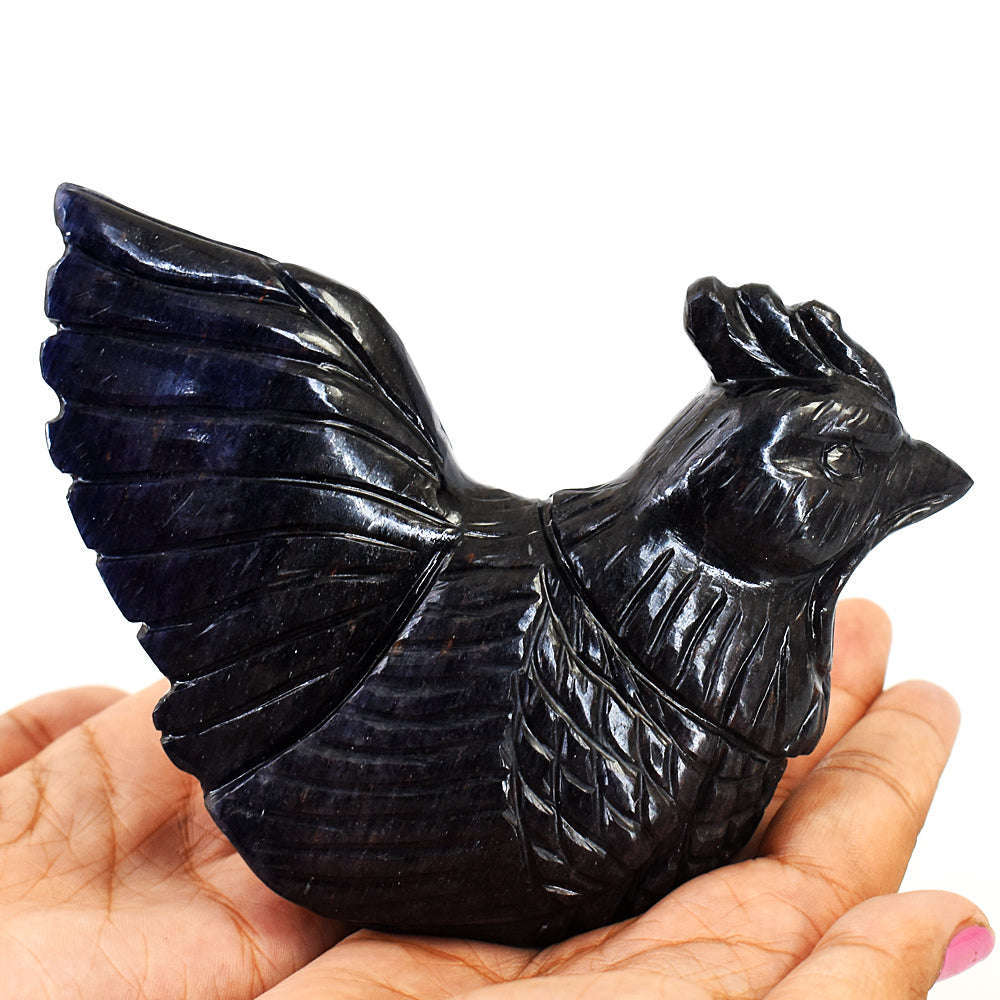 gemsmore:Artisian Blue Jade Hand Carved Genuine Crystal Gemstone Carving Hen