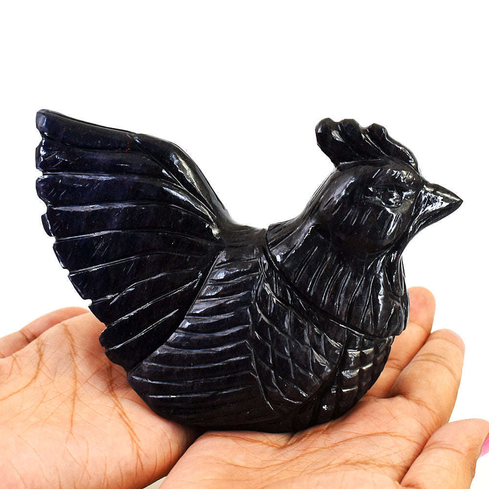 gemsmore:Artisian Blue Jade Hand Carved Genuine Crystal Gemstone Carving Hen