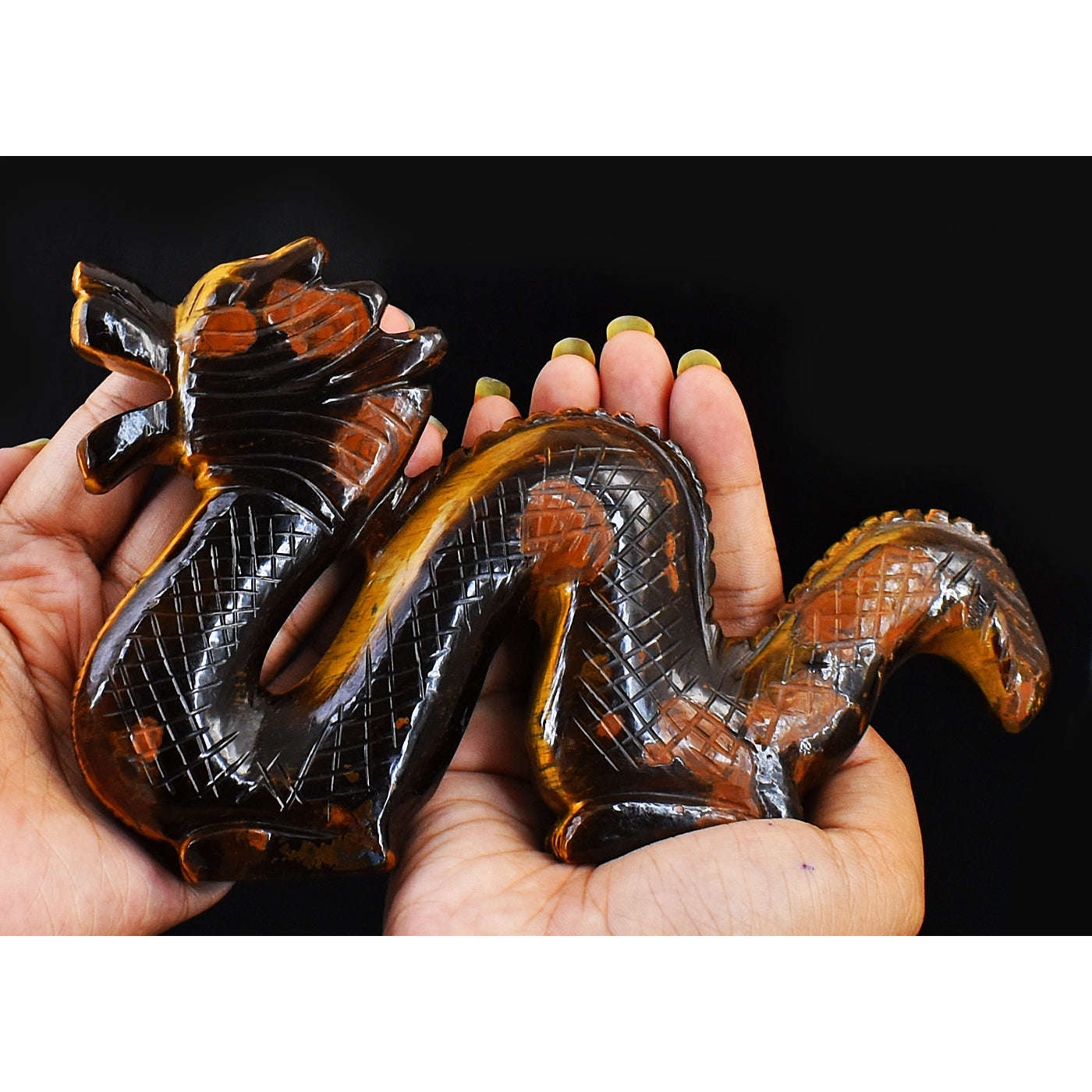 gemsmore:Artisian Carved Golden Tiger Eye Dragon Gemstone