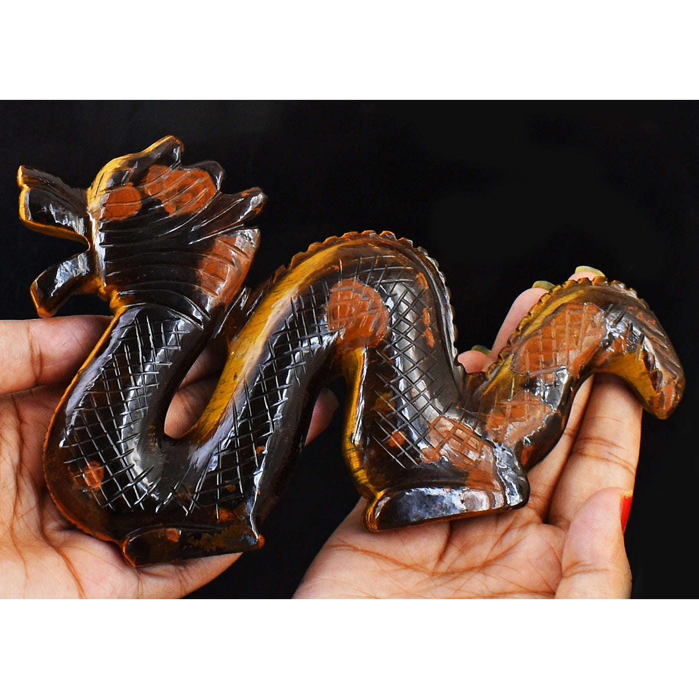 gemsmore:Artisian Carved Golden Tiger Eye Dragon Gemstone
