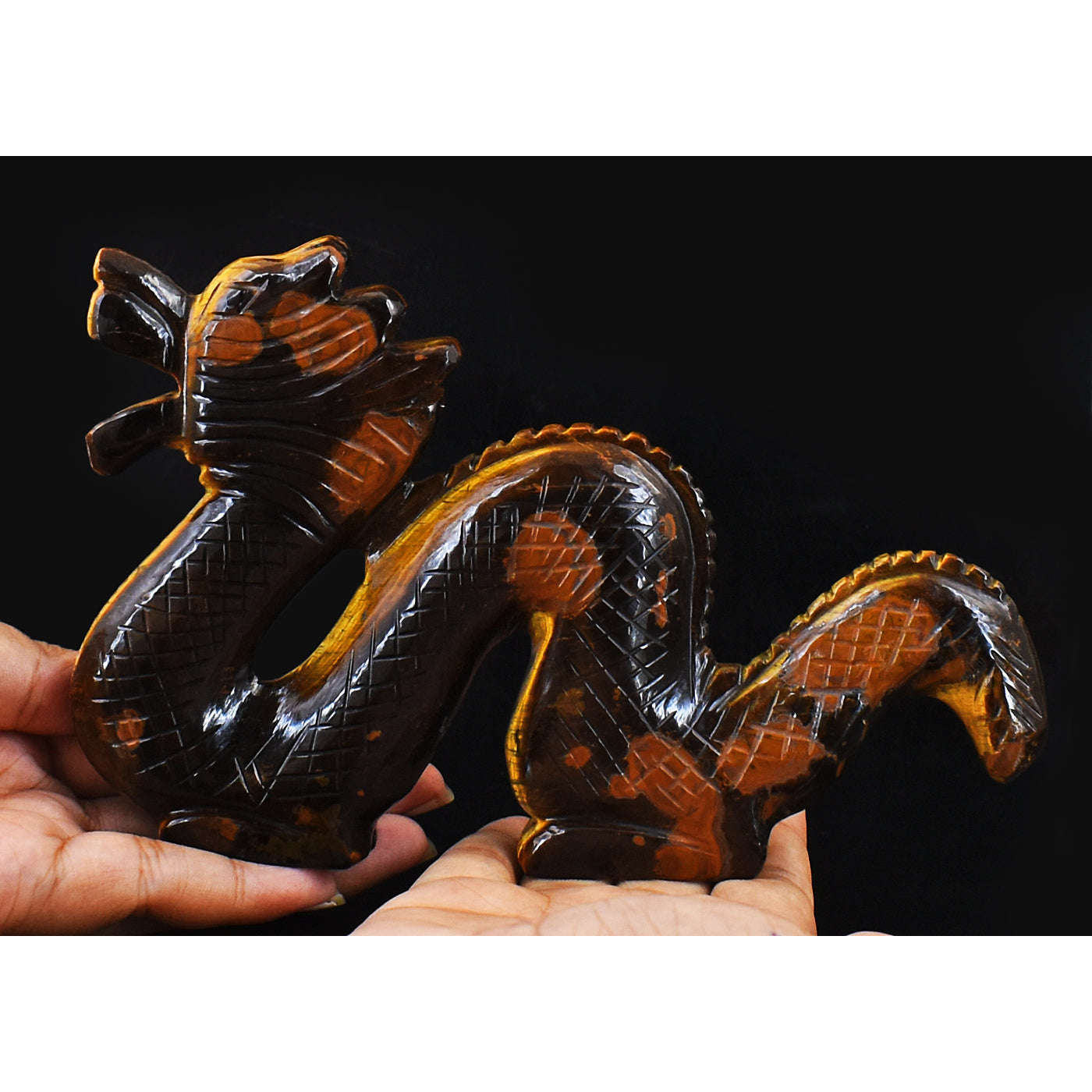gemsmore:Artisian Carved Golden Tiger Eye Dragon Gemstone