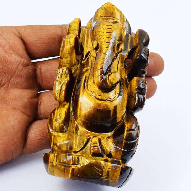 gemsmore:Artisian Carved Golden Tiger Eye Lord Ganesha Idol