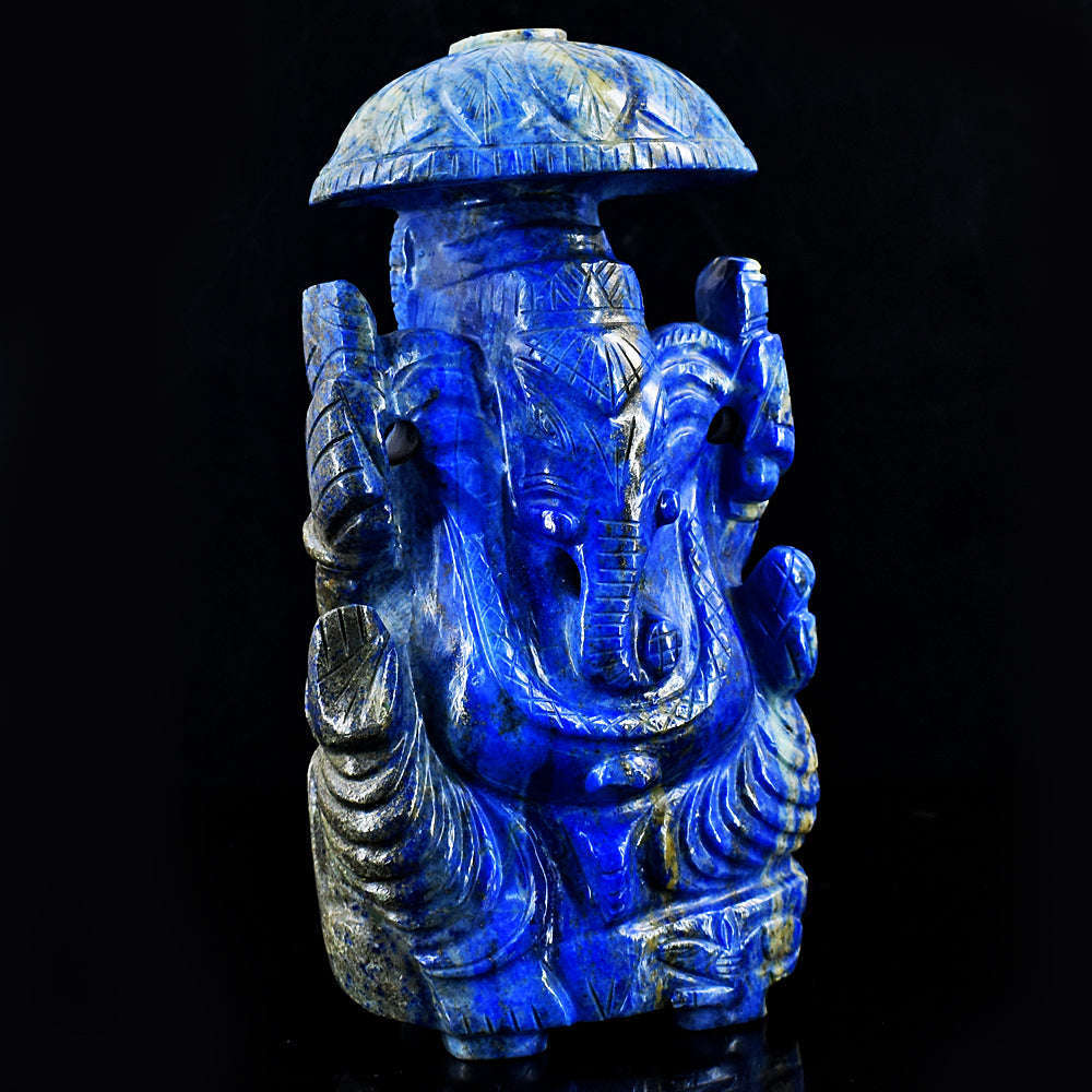 gemsmore:Artisian Hand Carved Blue Lapis Lazuli Ganesha With Throne