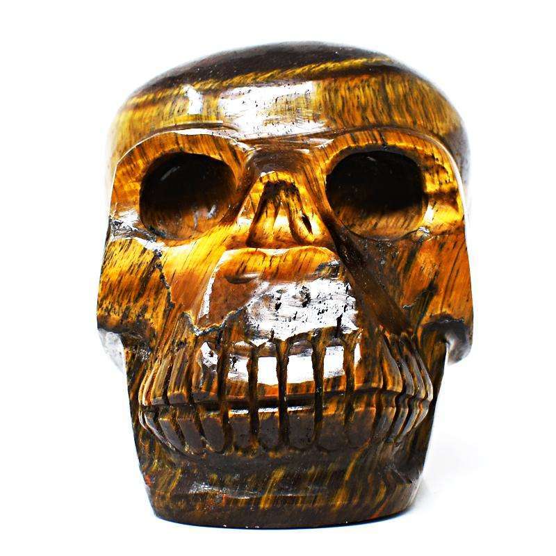 gemsmore:Artisian Hand Carved Golden Tiger Eye Human Skull